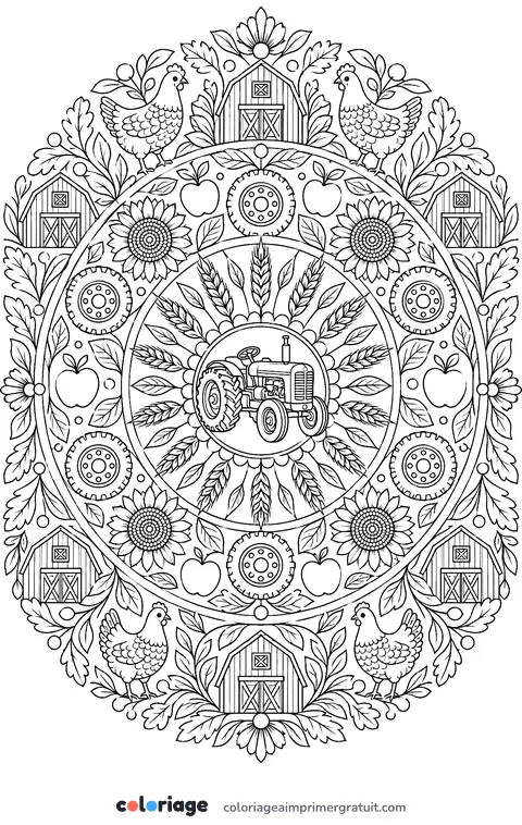 Coloriage mandala tracteur