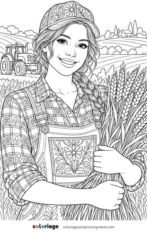 Coloriage portrait d’agricultrice