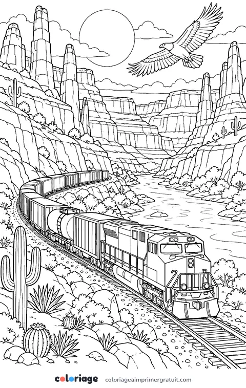 Coloriage train dans le canyon