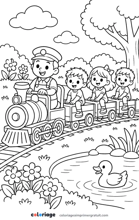 Coloriage petit train du parc