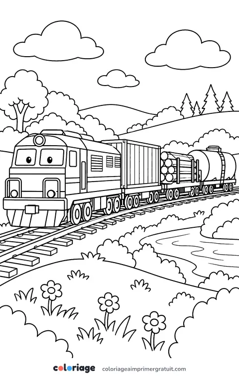 Coloriage train de marchandises