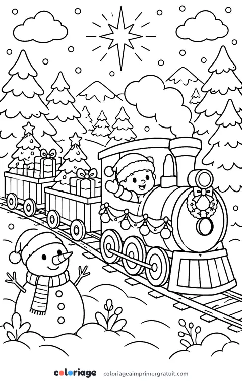 Coloriage train de Noël