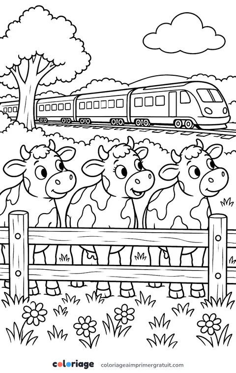 Coloriage les vaches regardent passer le train
