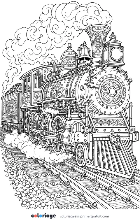 Coloriage locomotive à vapeur détaillée