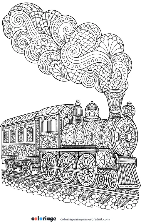Coloriage train zentangle
