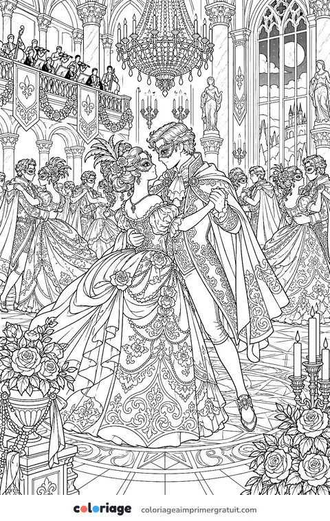 Coloriage bal masqué au château