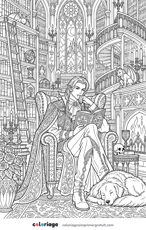 Coloriage bibliothèque du château