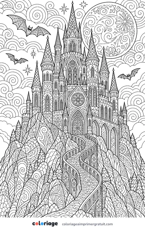 Coloriage château gothique zentangle