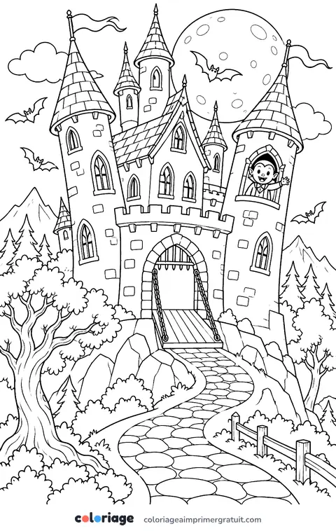 Coloriage château du petit vampire