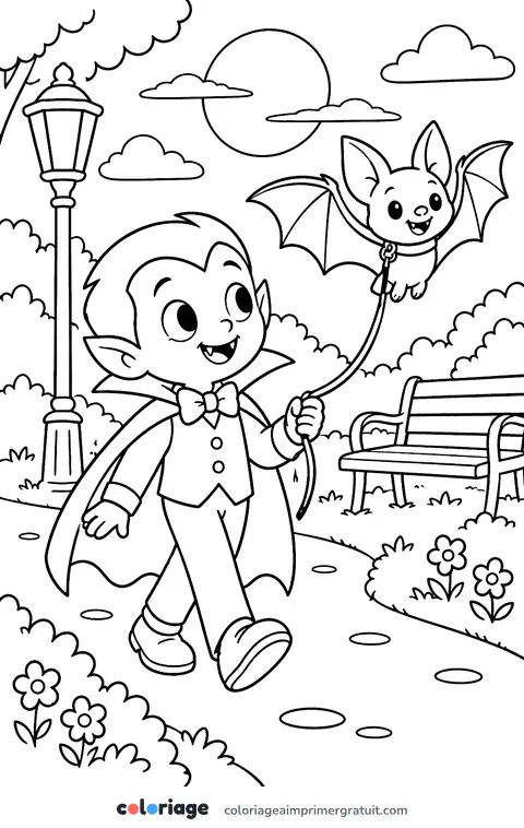 Coloriage promenade de la chauve-souris