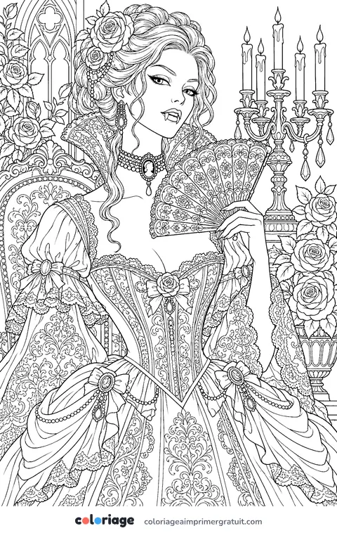 Coloriage dame vampire victorienne