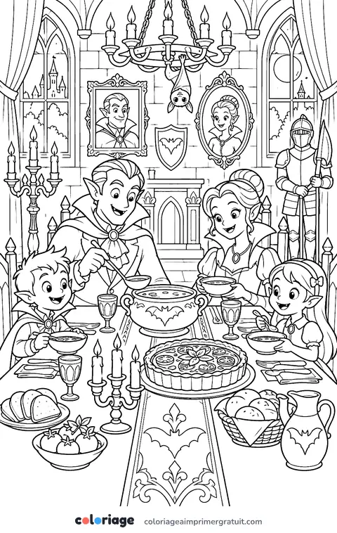 Coloriage dîner de la famille vampire