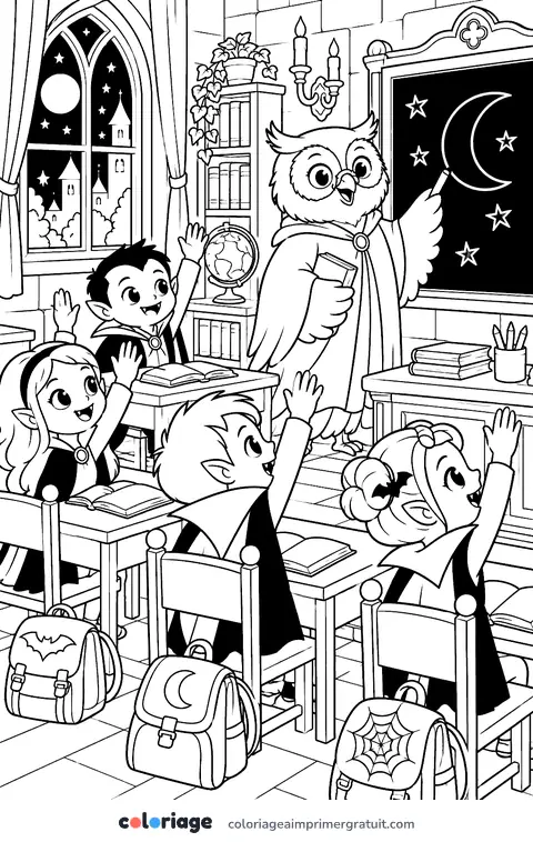 Coloriage école de nuit
