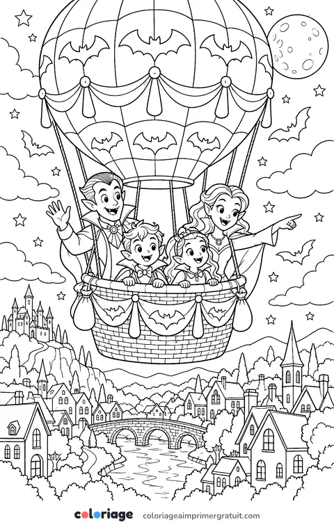 Coloriage vampires en montgolfière