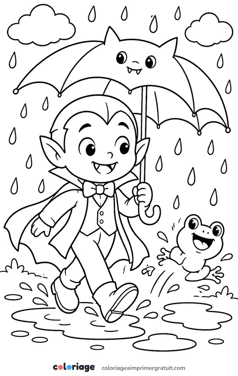 Coloriage vampire sous la pluie