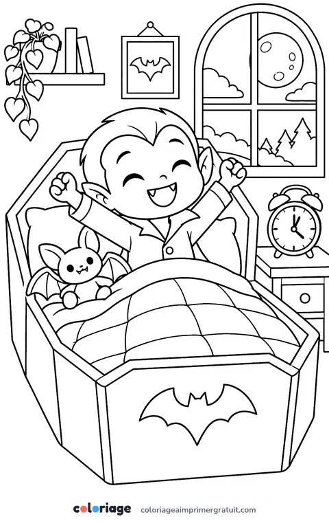 Coloriage réveil du petit vampire