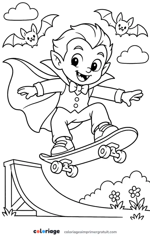 Coloriage vampire en skateboard