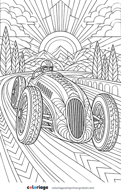 Coloriage affiche rétro de course