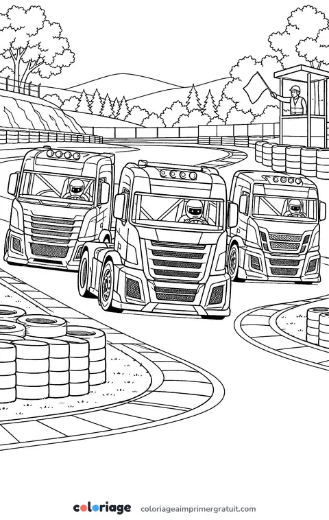 Coloriage course de camions