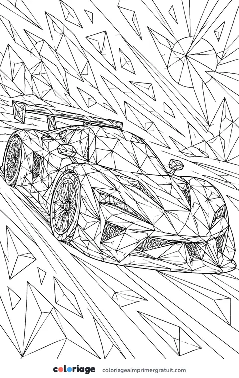 Coloriage voiture de course géométrique