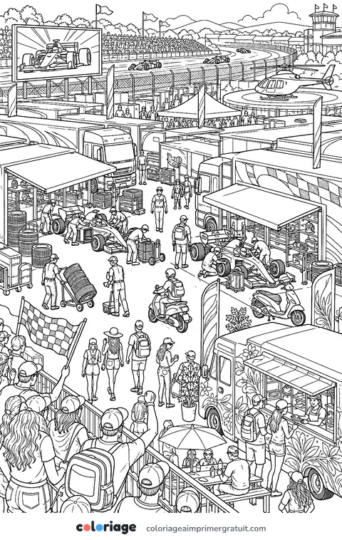 Coloriage le village du circuit