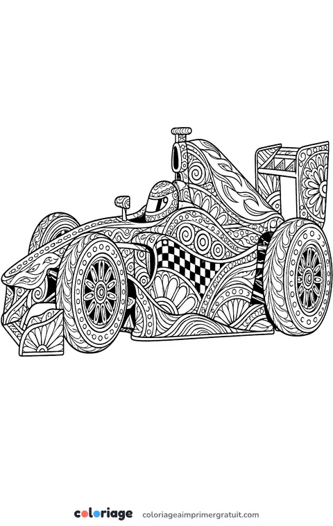 Coloriage voiture de course zentangle