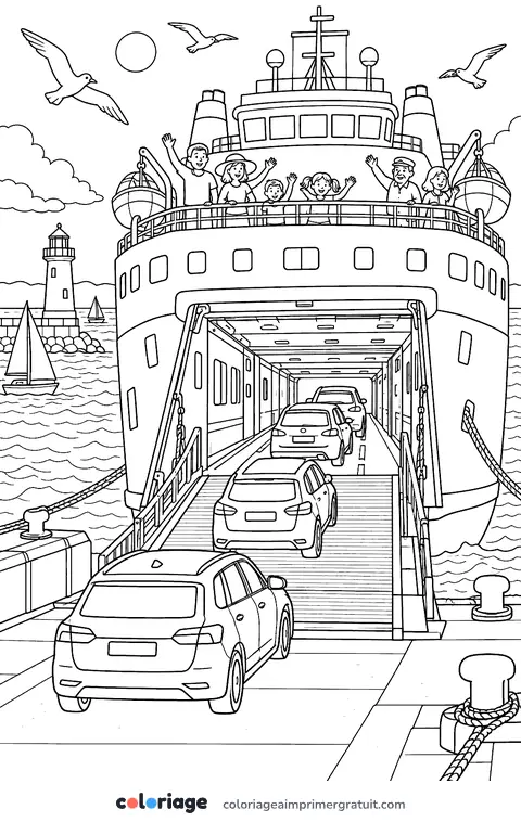 Coloriage embarquement sur le ferry