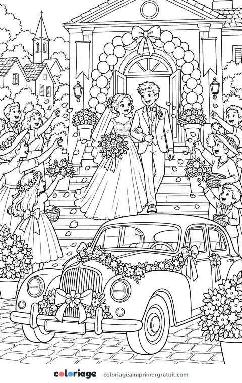 Coloriage voiture des mariés