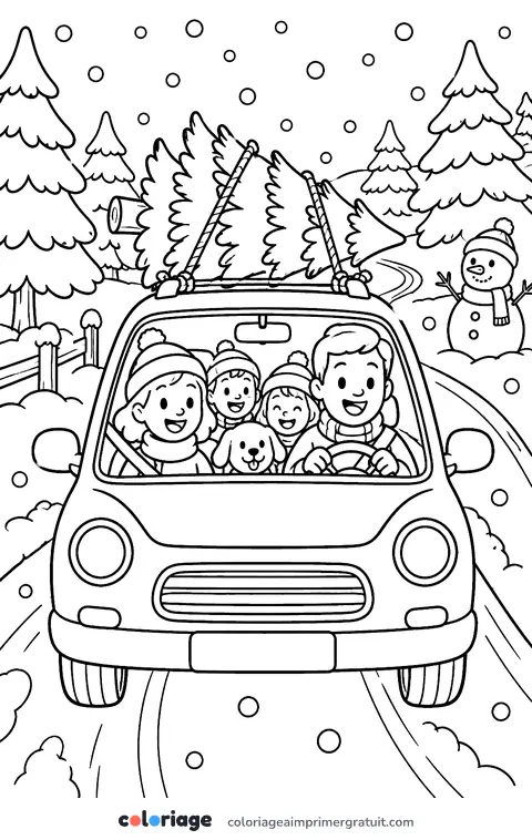 Coloriage sapin sur le toit