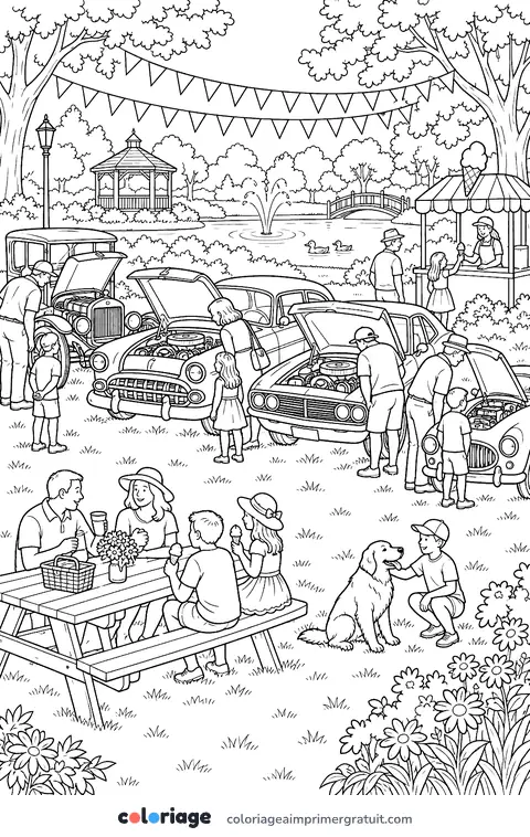 Coloriage rassemblement de voitures anciennes