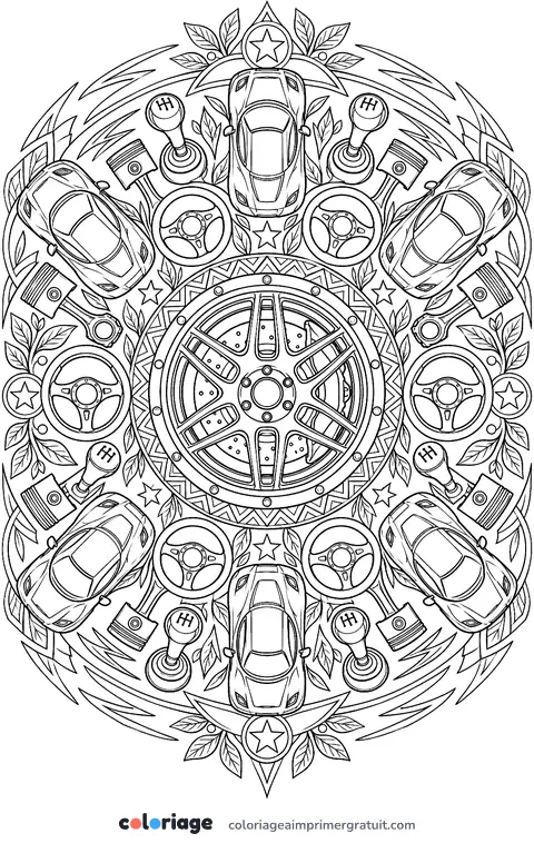 Coloriage mandala voiture de sport