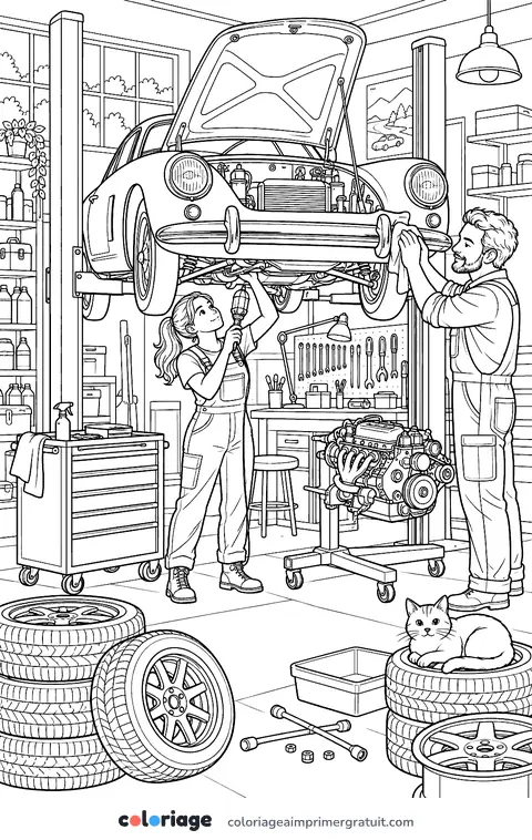 Coloriage atelier de restauration