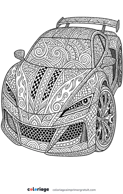 Coloriage voiture de sport zentangle