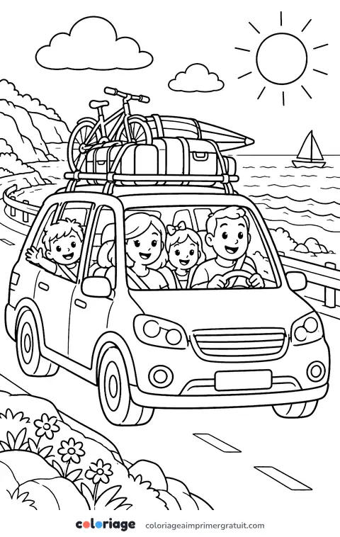 Coloriage départ en vacances