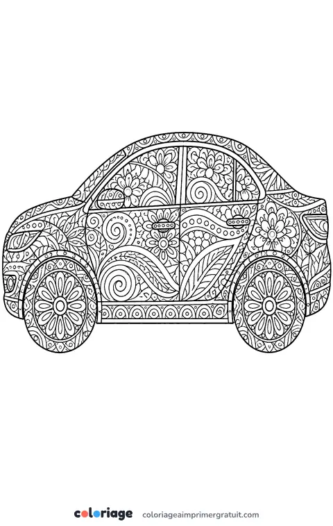Coloriage voiture zentangle