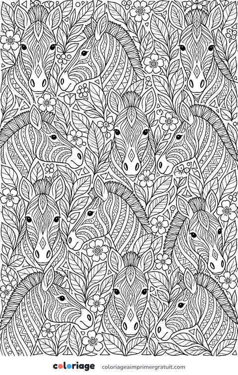 Coloriage motif têtes de zèbres