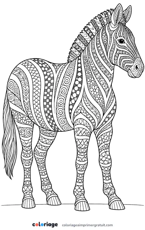 Coloriage zèbre zentangle